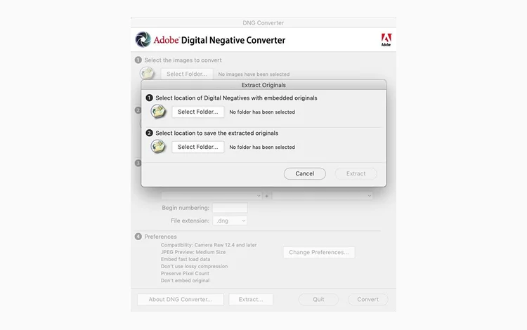 Конвертация файла в DNG