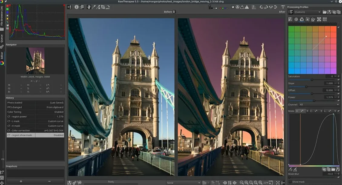 интерфейс RAWTherapee
